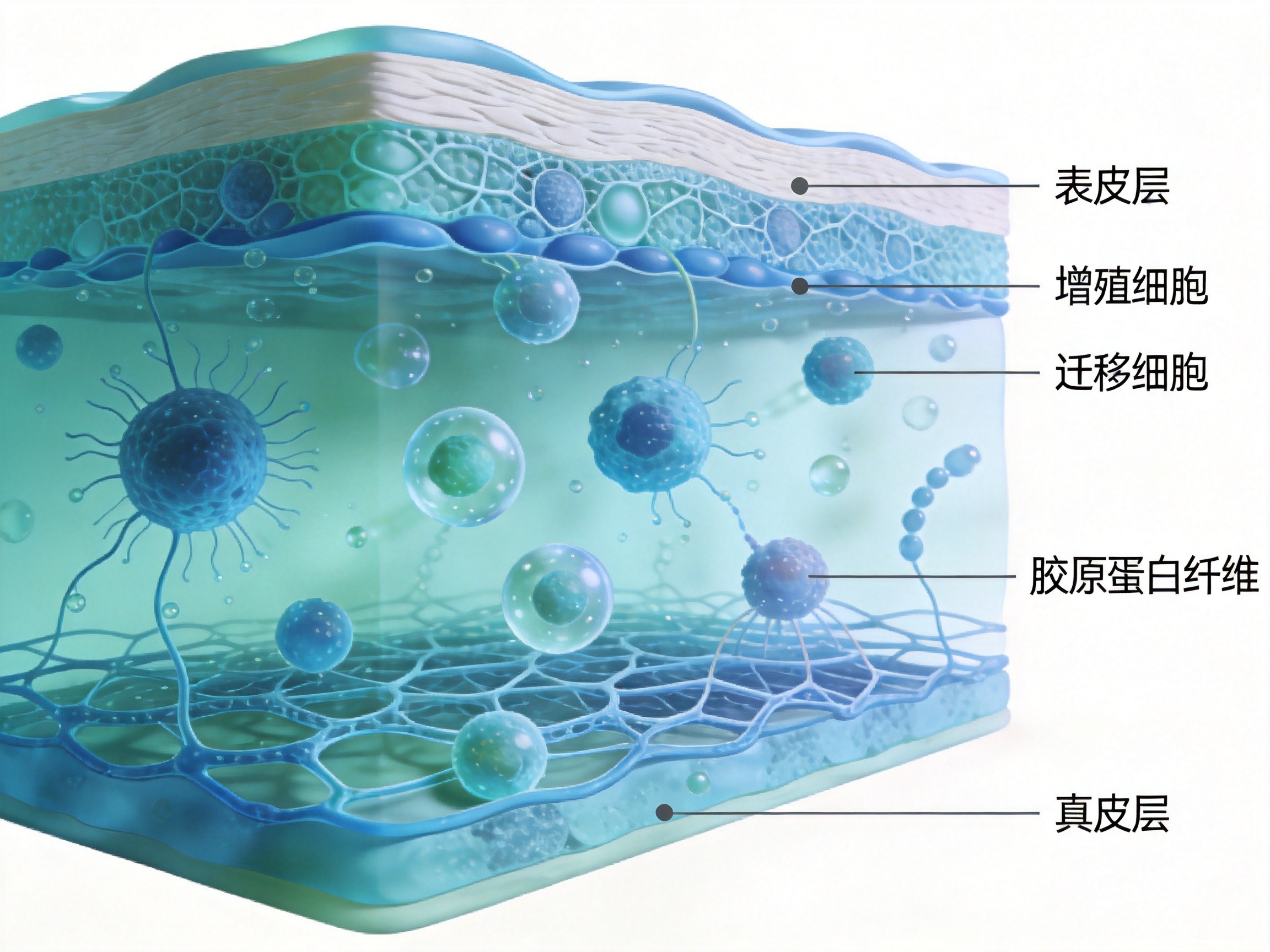 皮肤组织修复与细胞再生示意图
