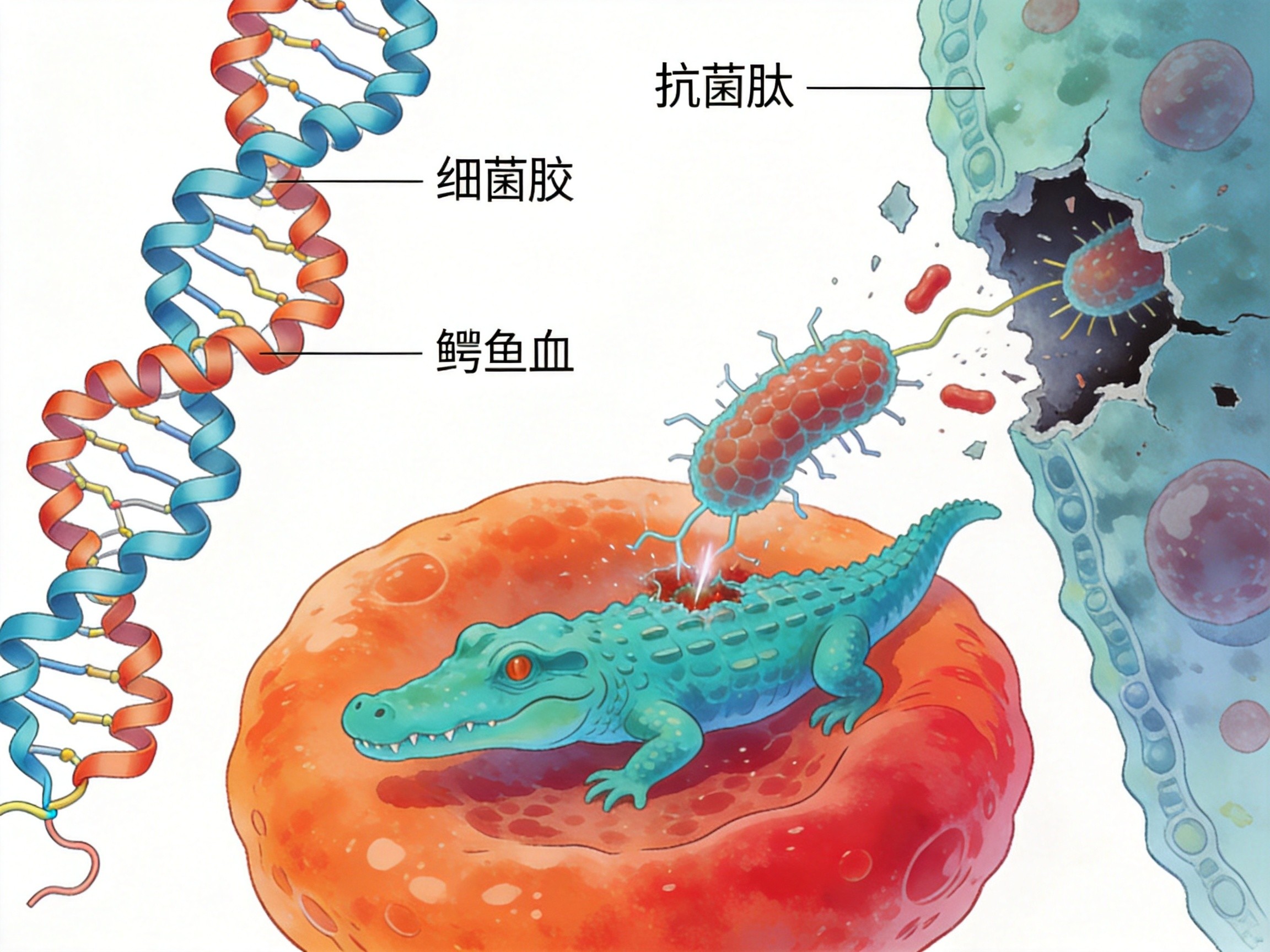 鳄鱼抗菌肽作用机制示意图