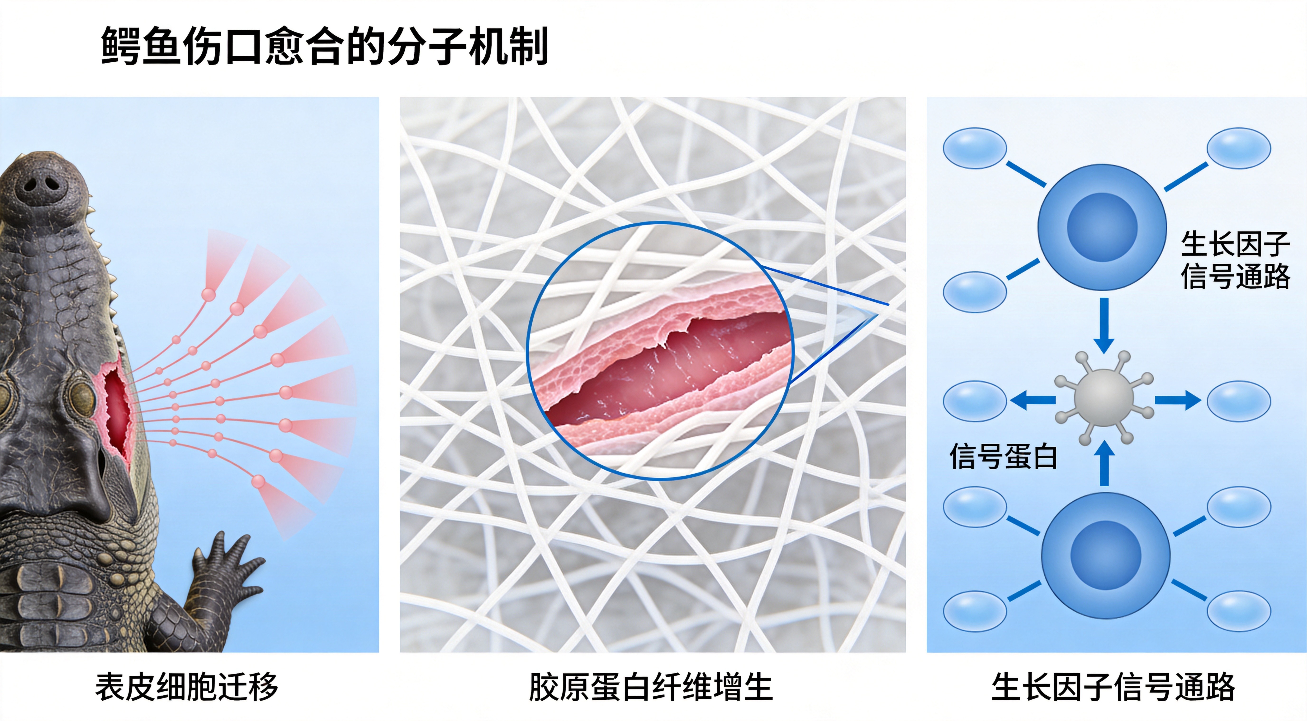 鳄鱼伤口愈合分子机制示意图