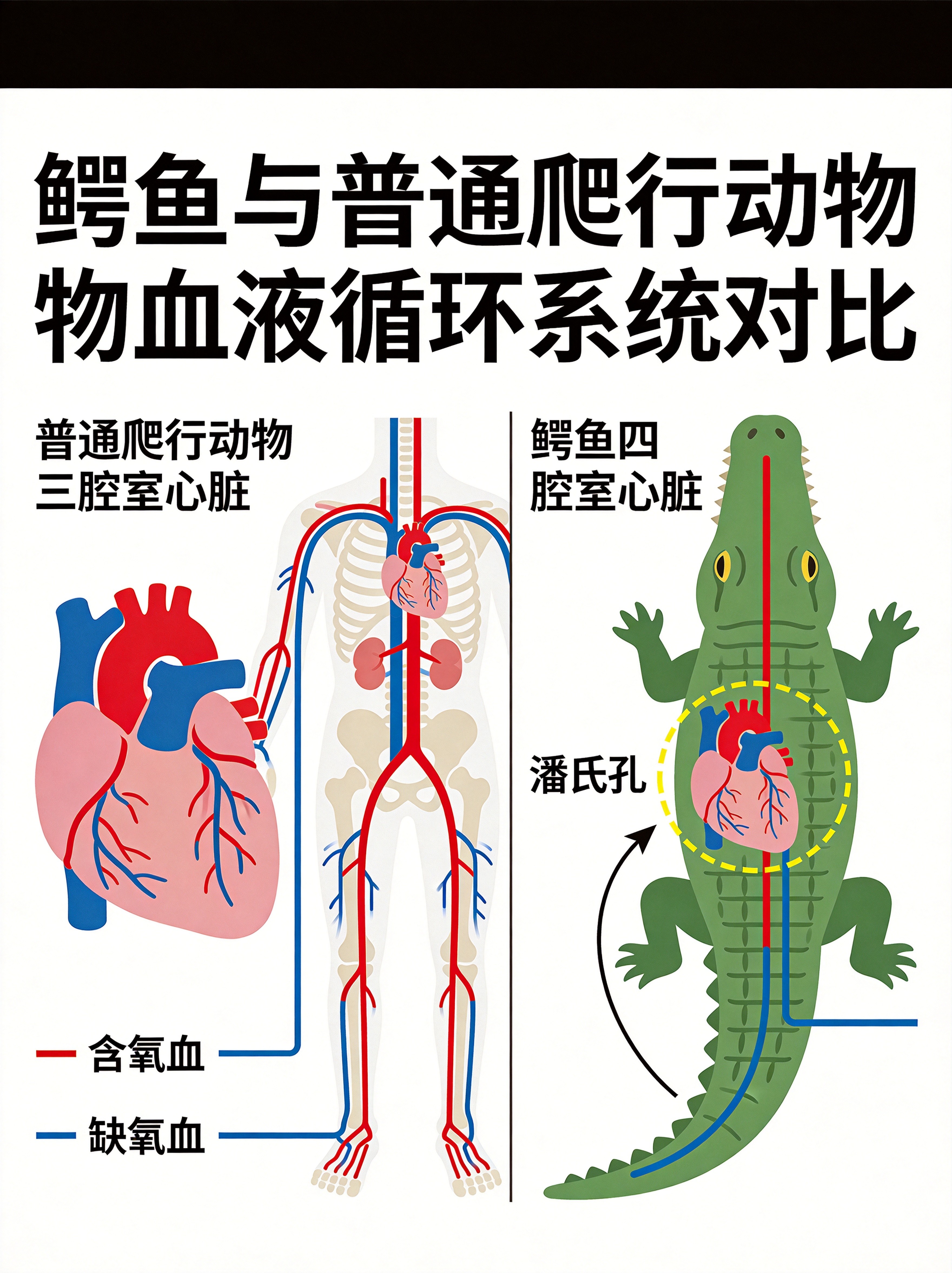鳄鱼心脏血液循环示意图