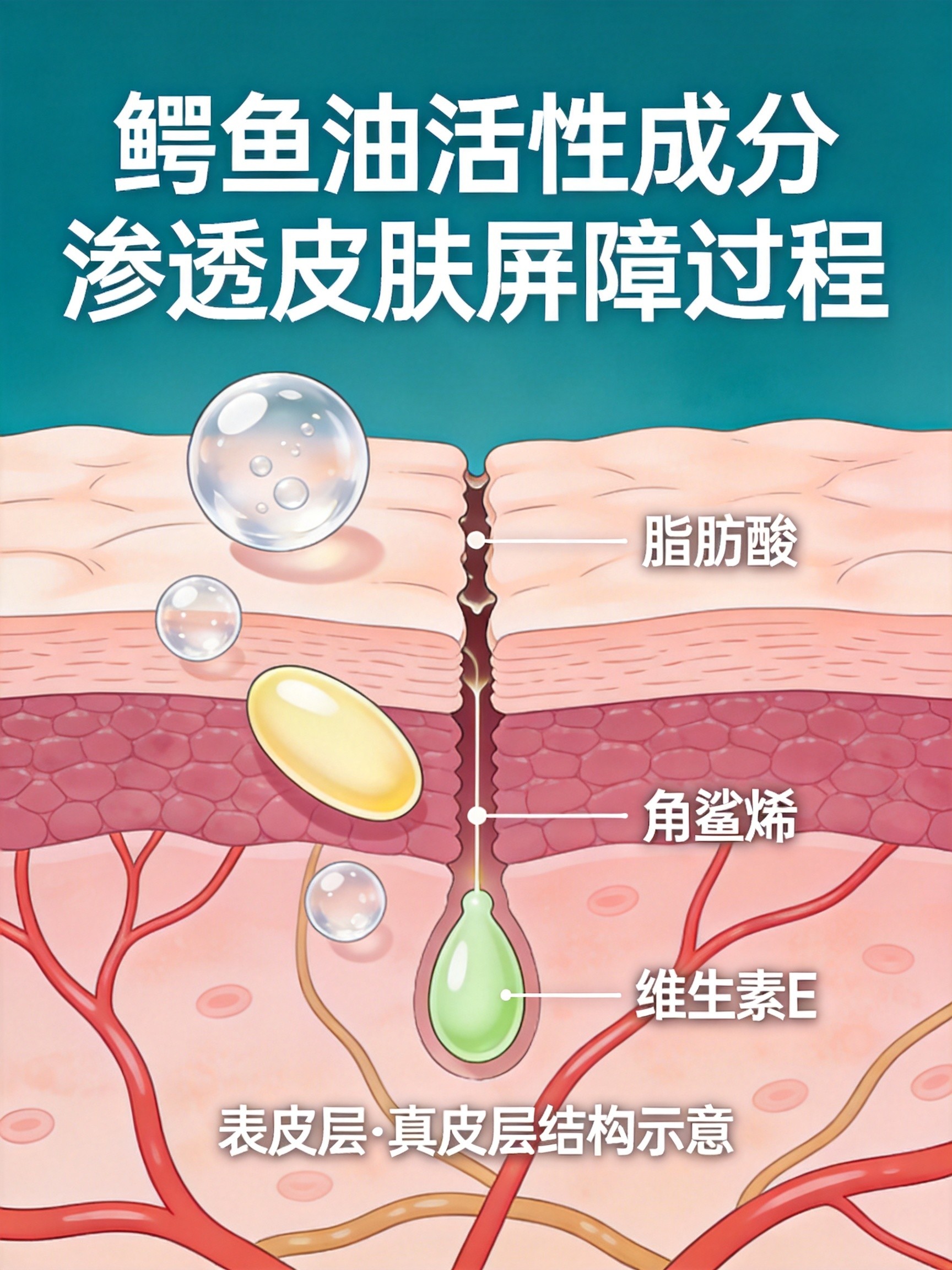 鳄鱼油活性成分渗透皮肤屏障示意图