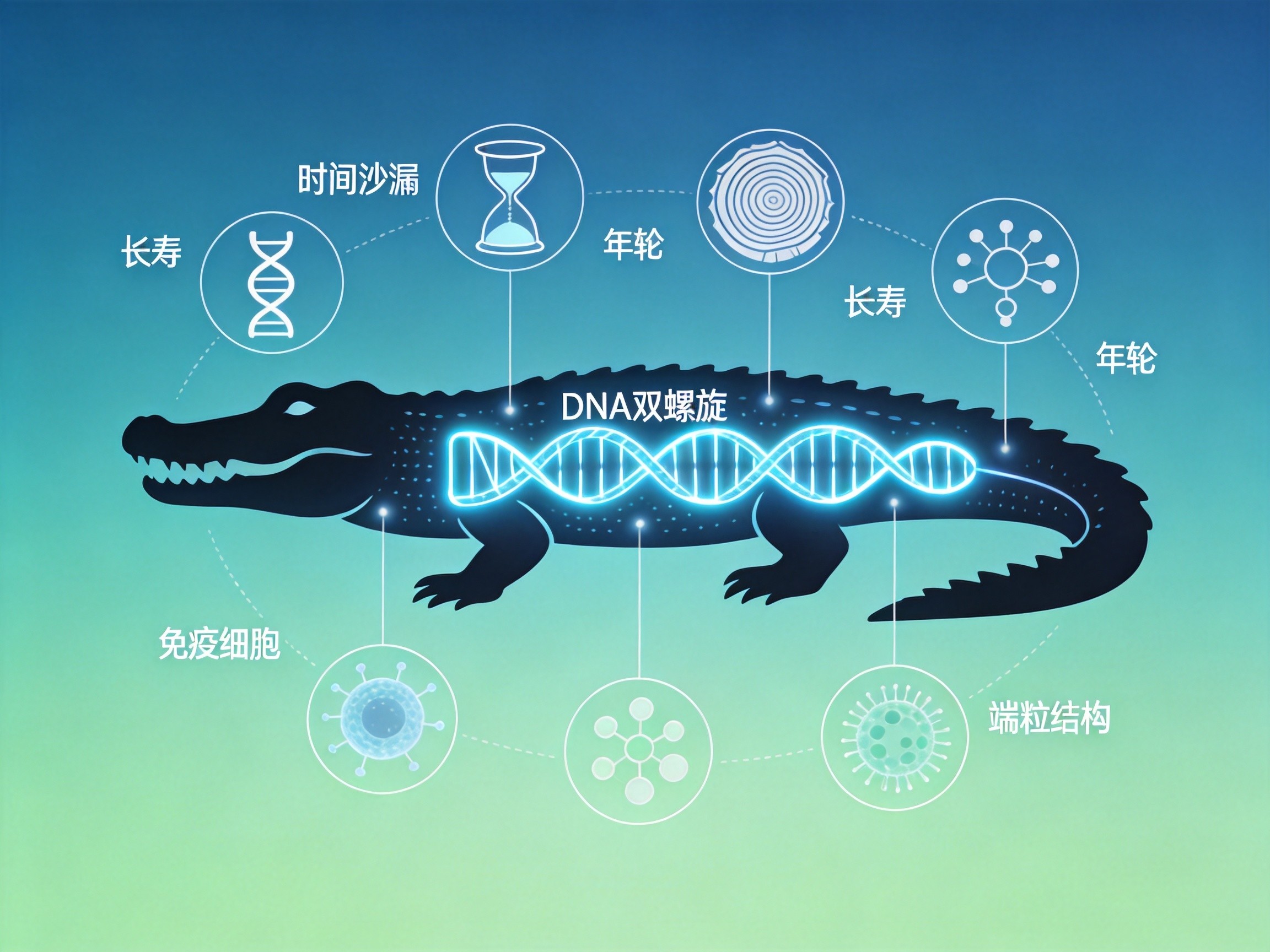 鳄鱼长寿机制示意图